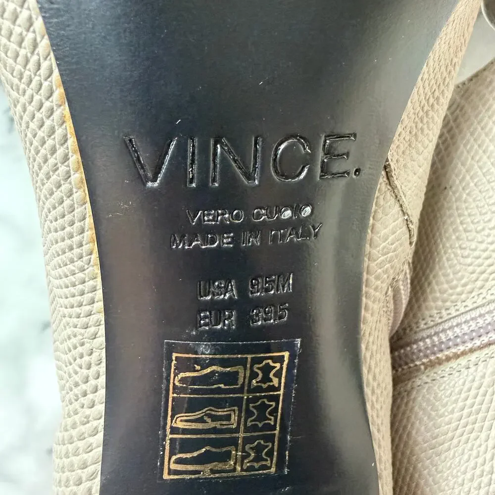 Vince Sansa Light Gray Taupe Leather Open Toe Bootie Heels Size 9.5